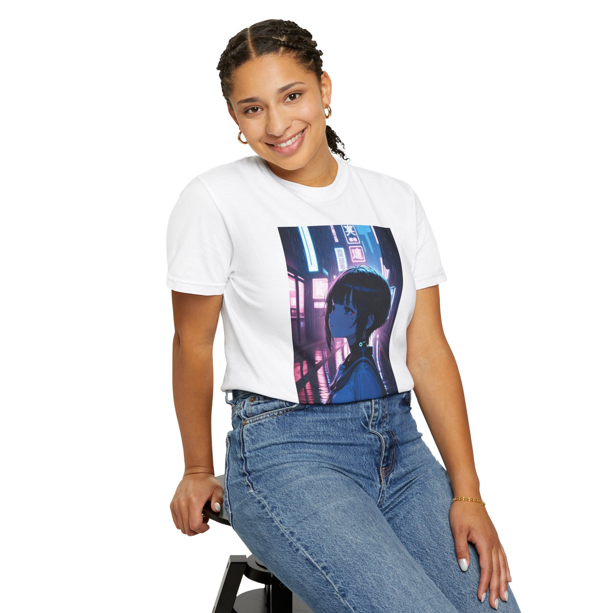 Cyberpunk Girl T-Shirt — Neon City Portrait Tee