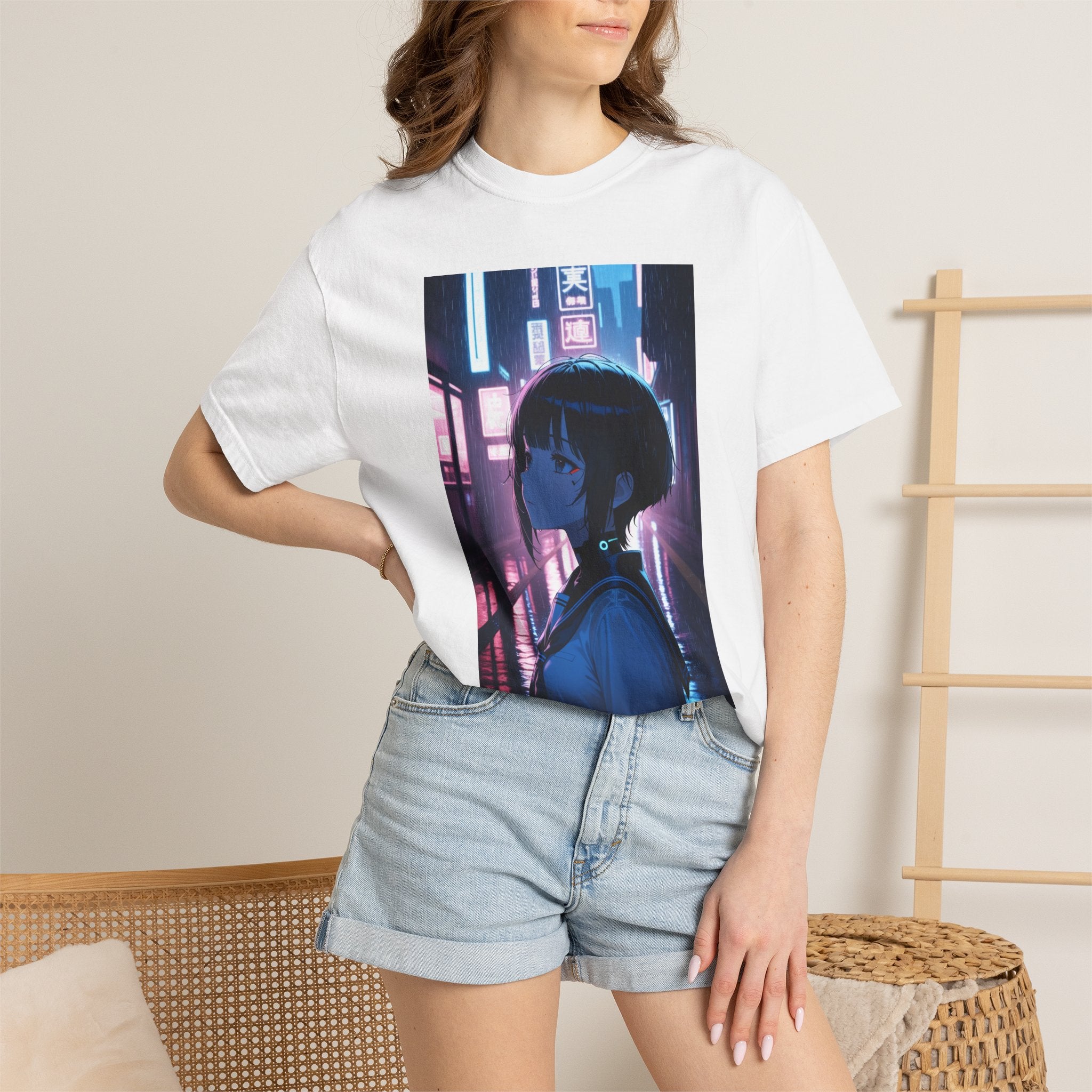 Cyberpunk Girl T-Shirt — Neon City Portrait Tee